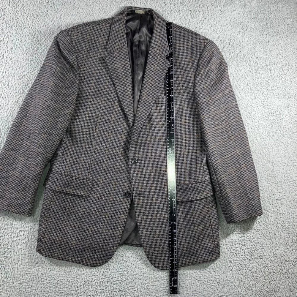 Jos A Bank Blazer Sports Coat Men 44 R Wool Tweed Houndstooth 2‎ Button Gray
